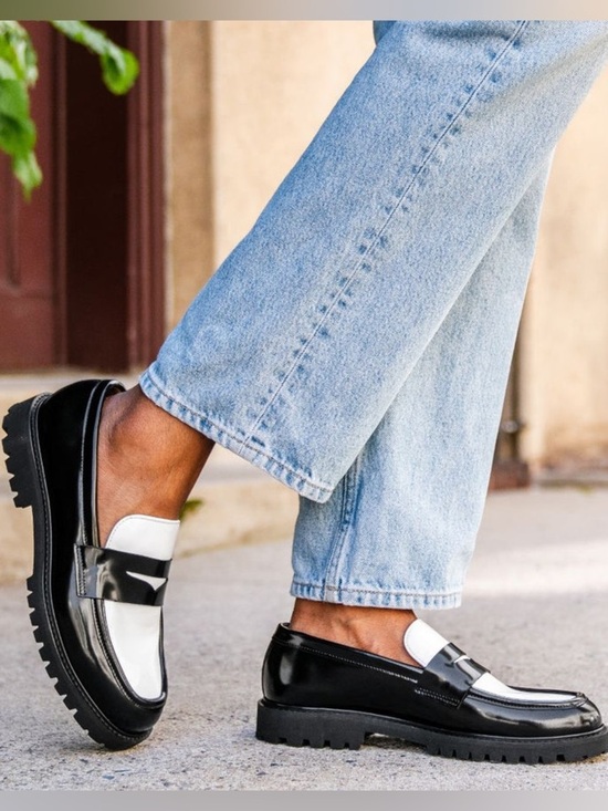 Thursday Boot Company Shoes - Thursday Tuxedo Lug Penny Loafers Black & White Leather Chunky Size 9.5 Women